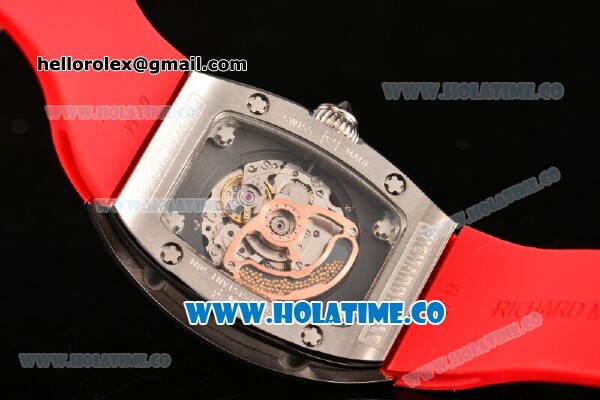 Richard Mille RM007 Miyota 6T51 Automatic Steel Case with Diamonds Dial and Red Rubber Strap - Click Image to Close